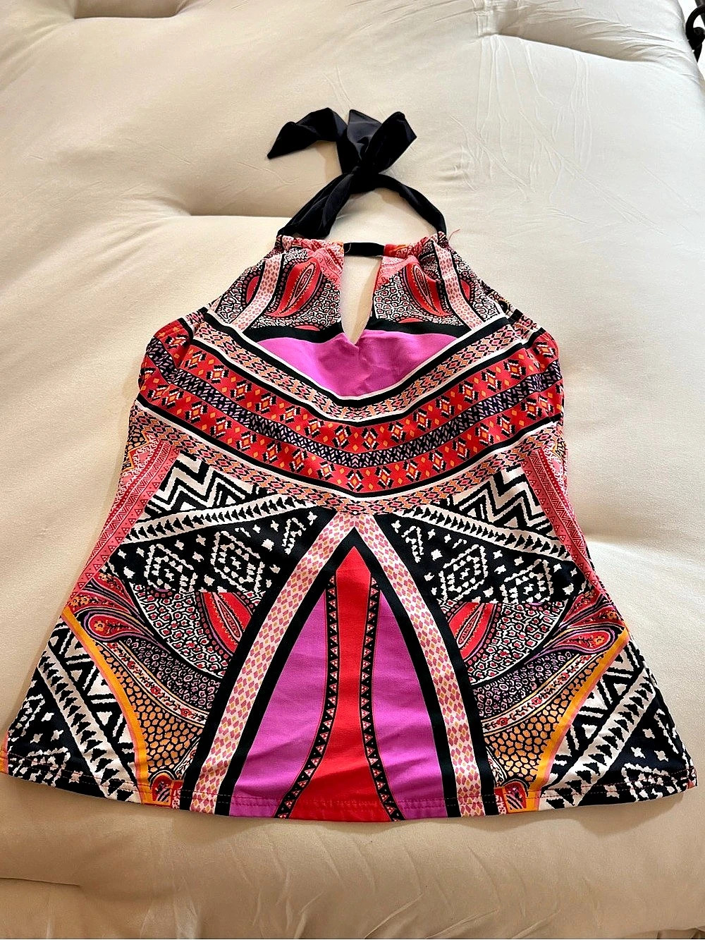 Kenneth Cole Printed Halter Tankini in Pink & Black